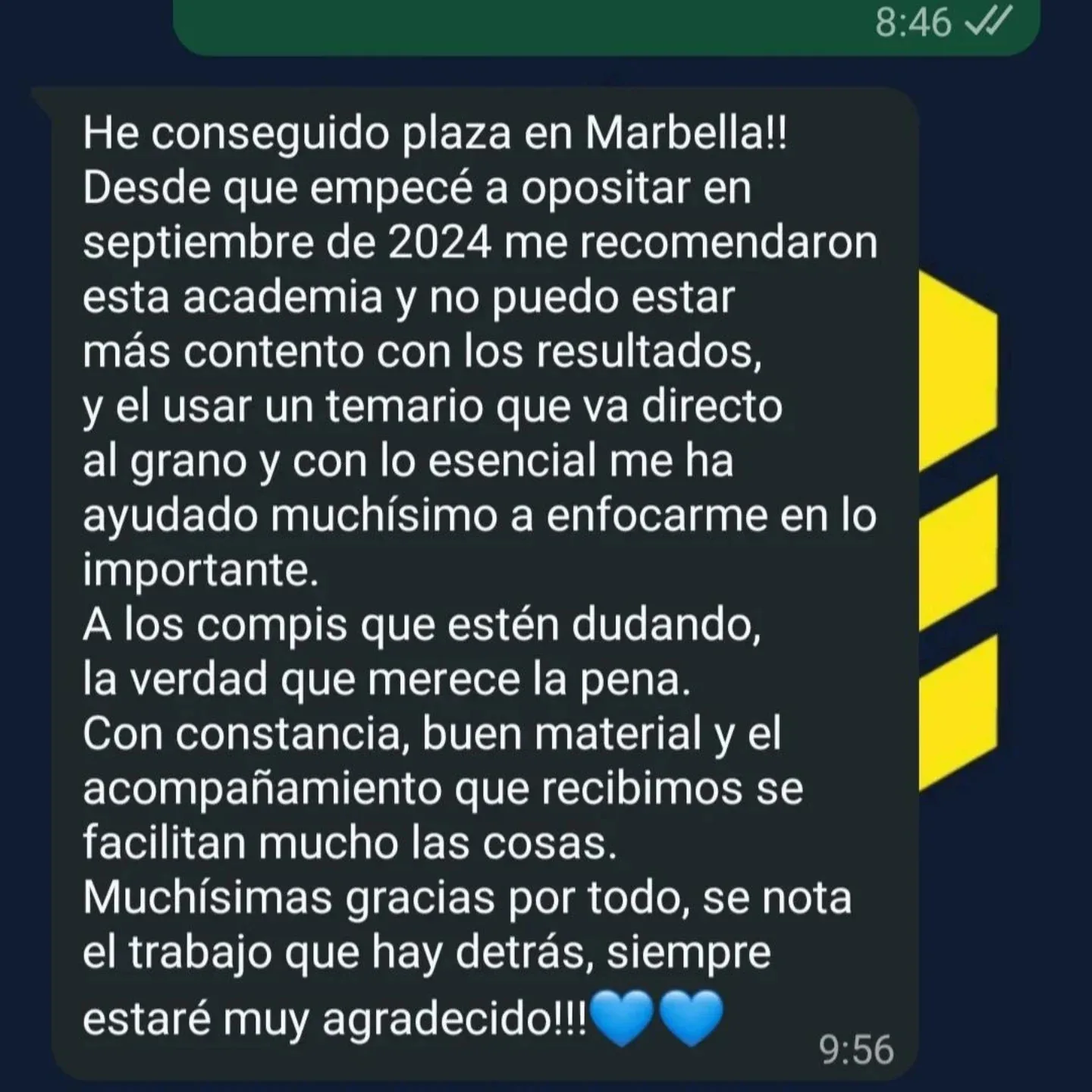 Mensaje de agradecimiento de un alumno aprobado de Academia OPOL