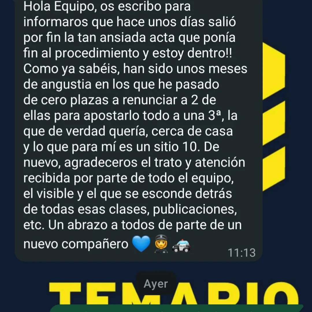 Mensaje de agradecimiento de un alumno aprobado de Academia OPOL